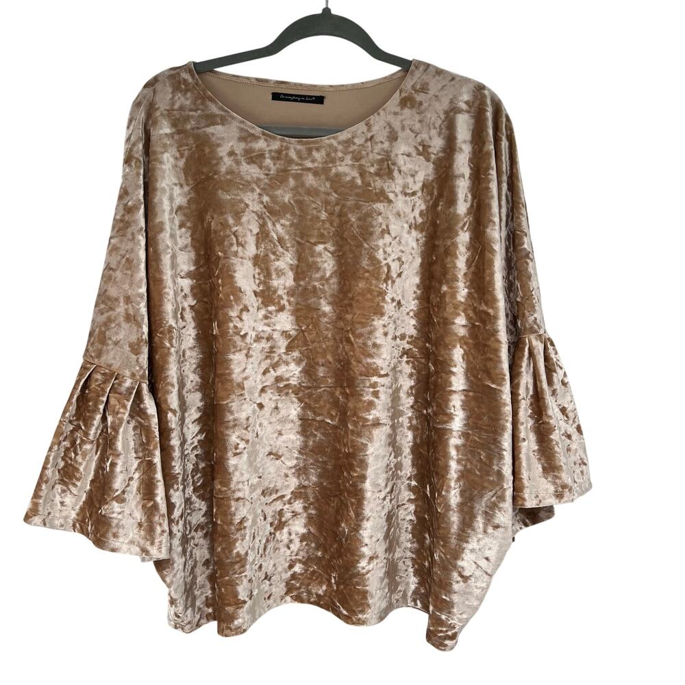 Do Everything In Love Anthropologie Velour Velvet Blouse Womens OS Bell Sleeve